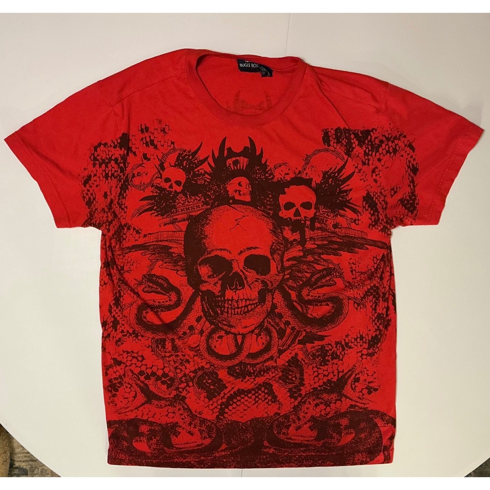 Y2K VTG AOP Grunge Red Skull Snake Skater T Shirt Mens M (fit like‎ L) Emo Goth